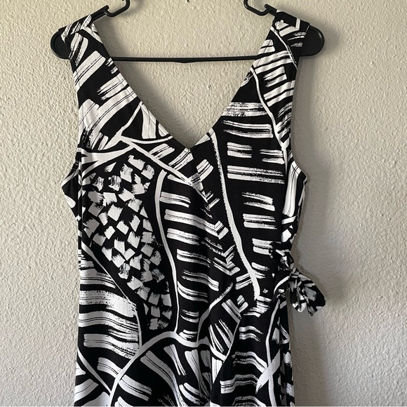 Nic + Zoe Wrap Dress Women’s M Black White Printed V Neck Lined Resort Palm Leaf - Picture 6 of 16